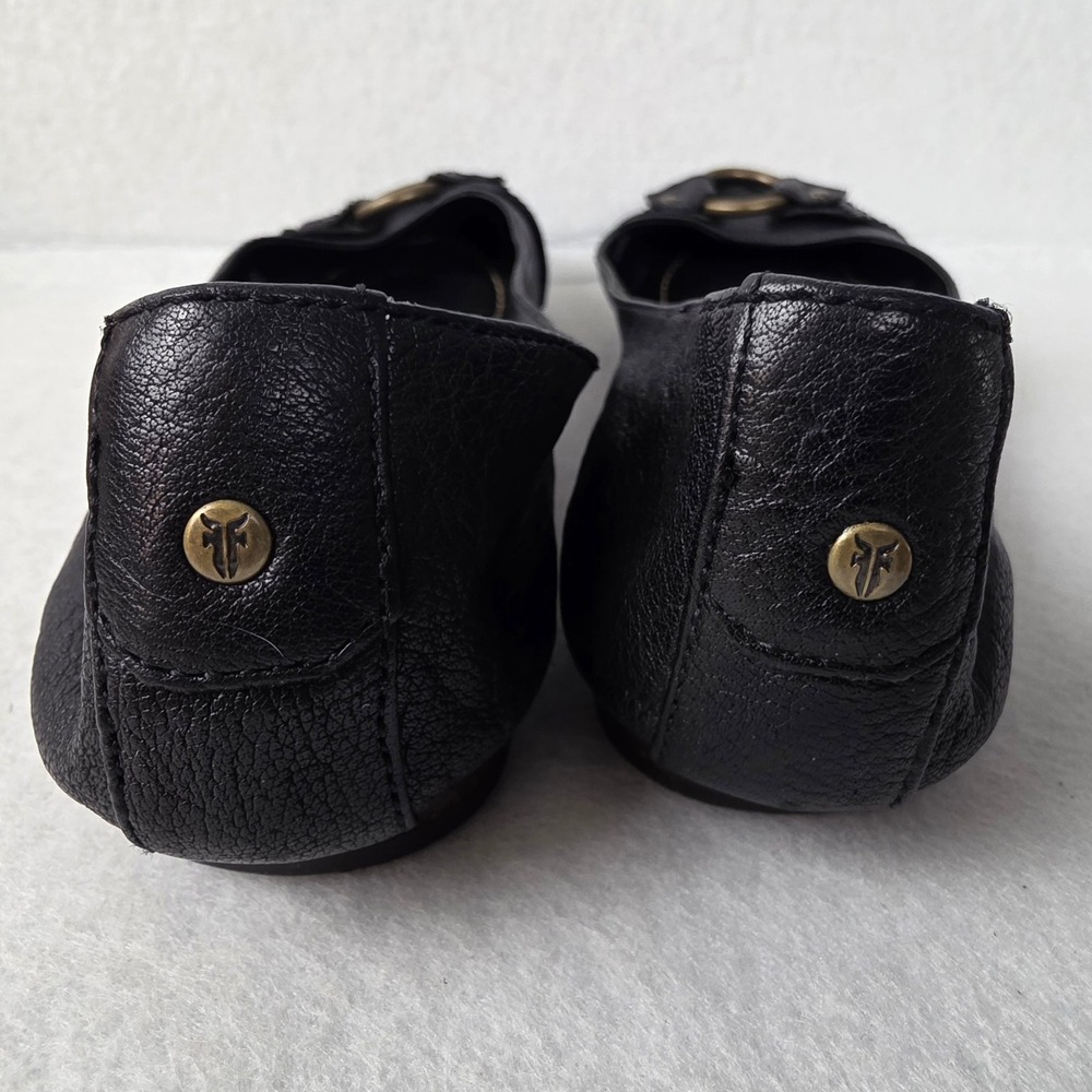 Frye Carson Harness Ballet Flats Black Leather Brass Ring Women's 7.5M Shoes - Picture 7 of 9